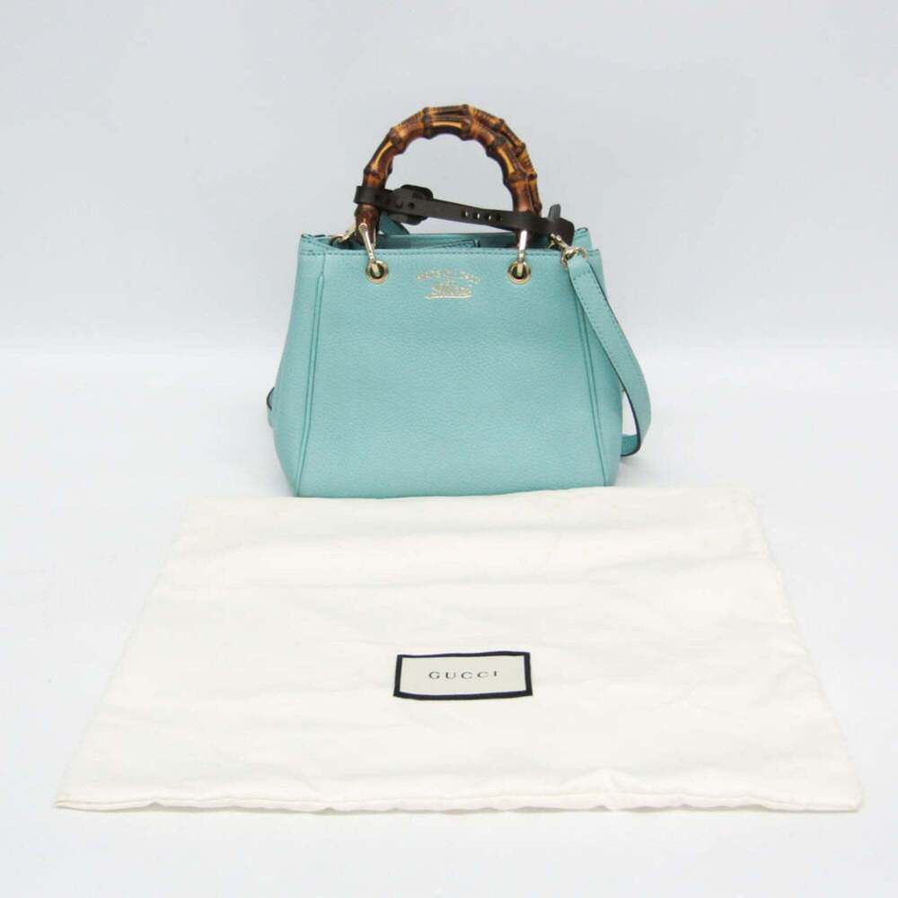 GUCCI Authentic Blue Leather Bamboo Shoulder Bag - Picture 2 of 16